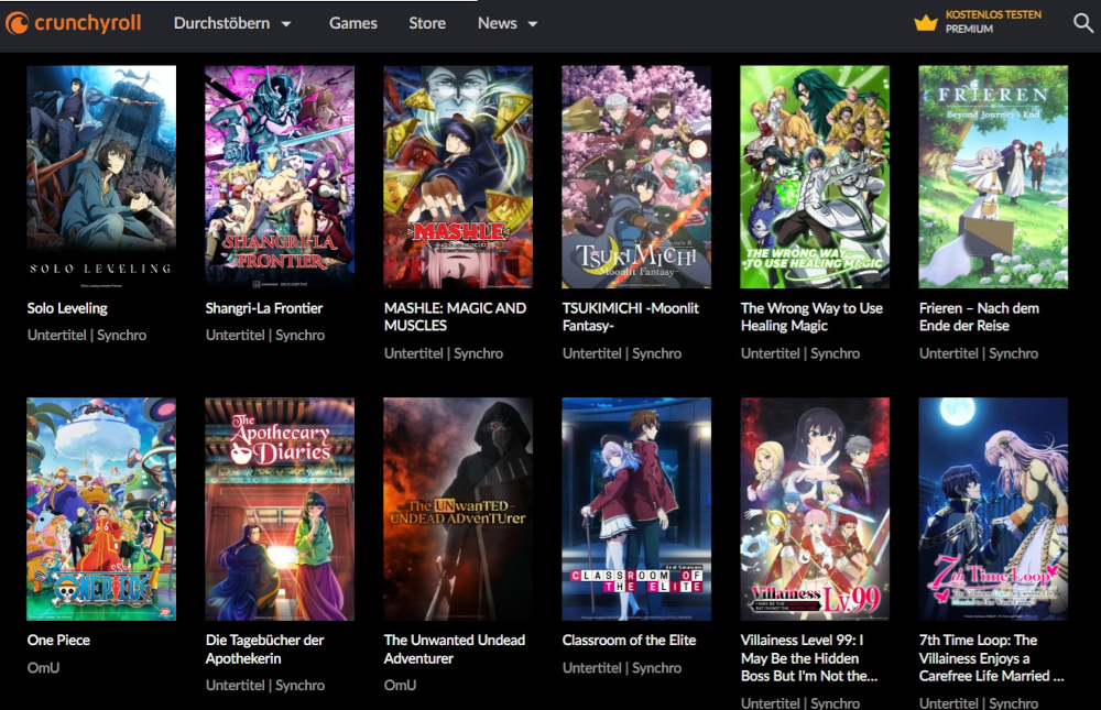 Crunchyroll Animes kostenlos streamen